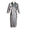 Nina Nischelle Polyester Lace Sheath Dress Cropped Suit Size 8 Silver 2PC