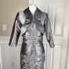 Nina Nischelle Polyester Lace Sheath Dress Cropped Suit Size 8 Silver 2PC