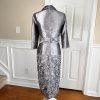 Nina Nischelle Polyester Lace Sheath Dress Cropped Suit Size 8 Silver 2PC