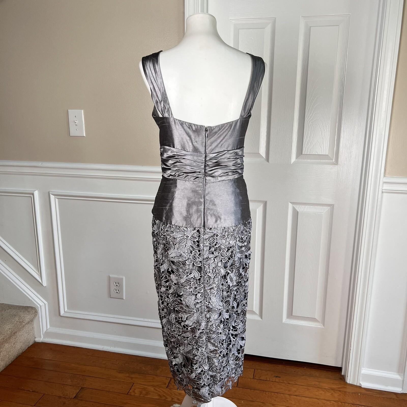 Nina Nischelle Polyester Lace Sheath Dress Cropped Suit Size 8 Silver 2PC