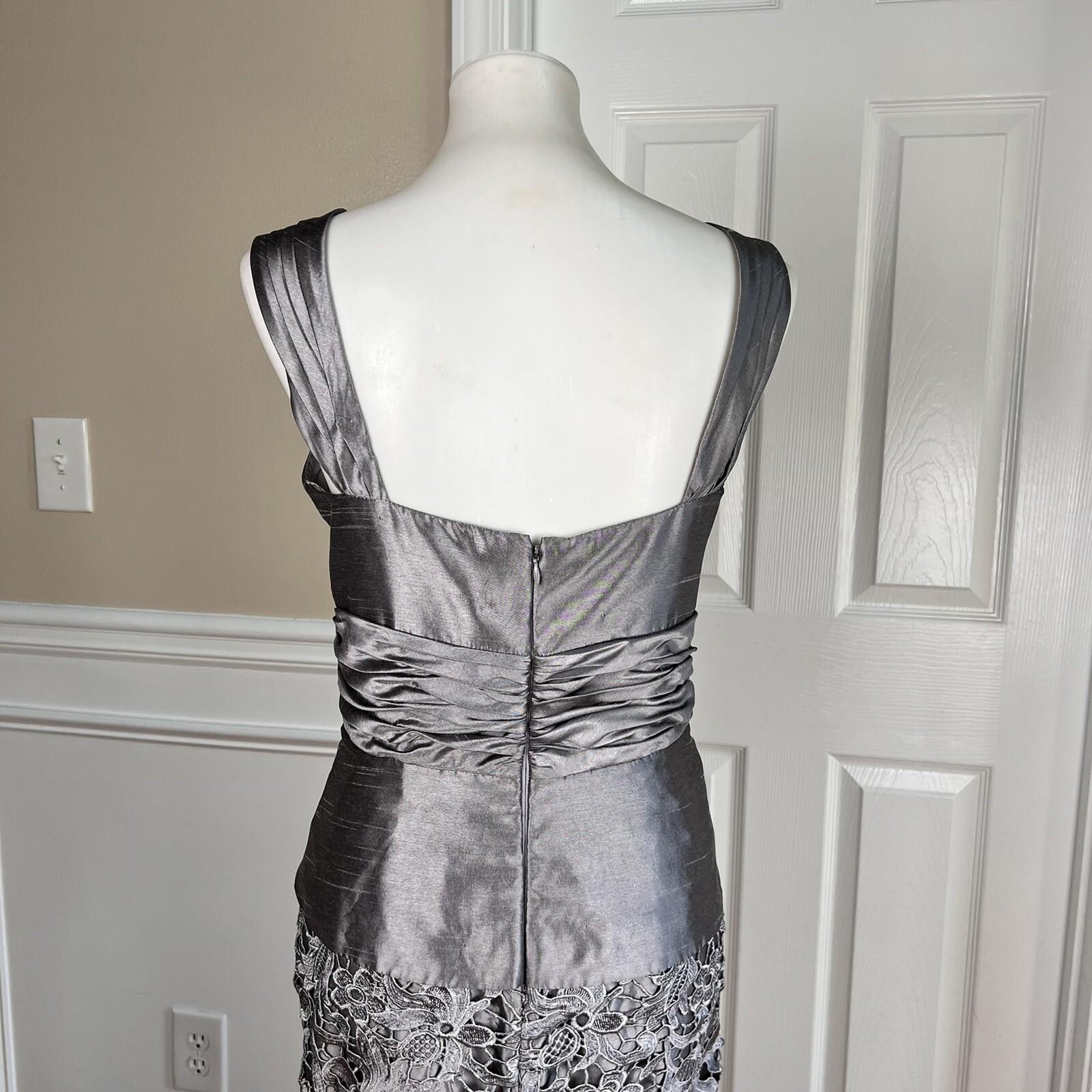 Nina Nischelle Polyester Lace Sheath Dress Cropped Suit Size 8 Silver 2PC