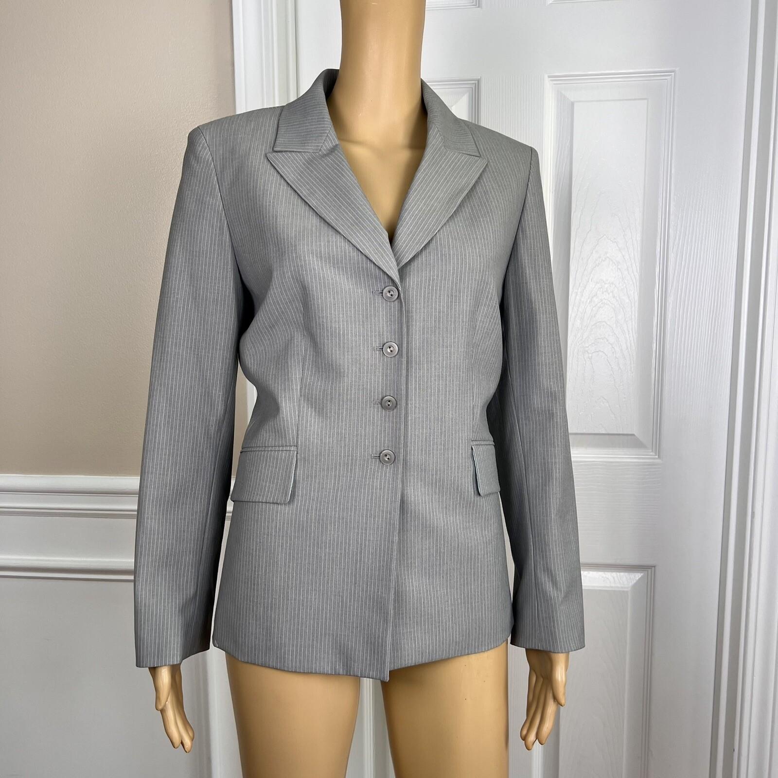 KASPER Polyester Viscose Spandex Pant Suit Size 10P Gray Striped Lined 2PC