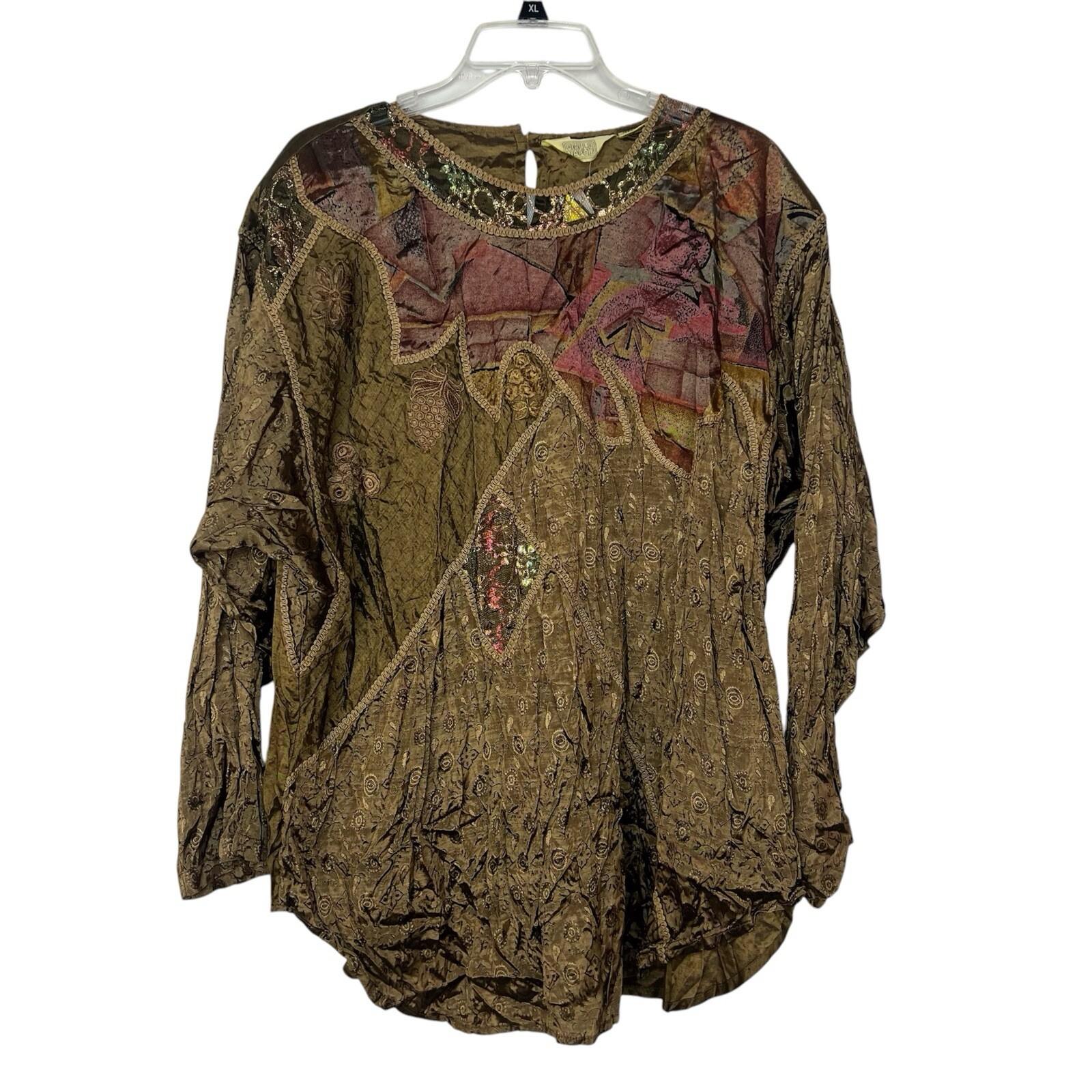 Vintage Giallo Napoli  Blouse Size L Artsy Floral Embroidered Weaving Country