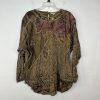Vintage Giallo Napoli  Blouse Size L Artsy Floral Embroidered Weaving Country