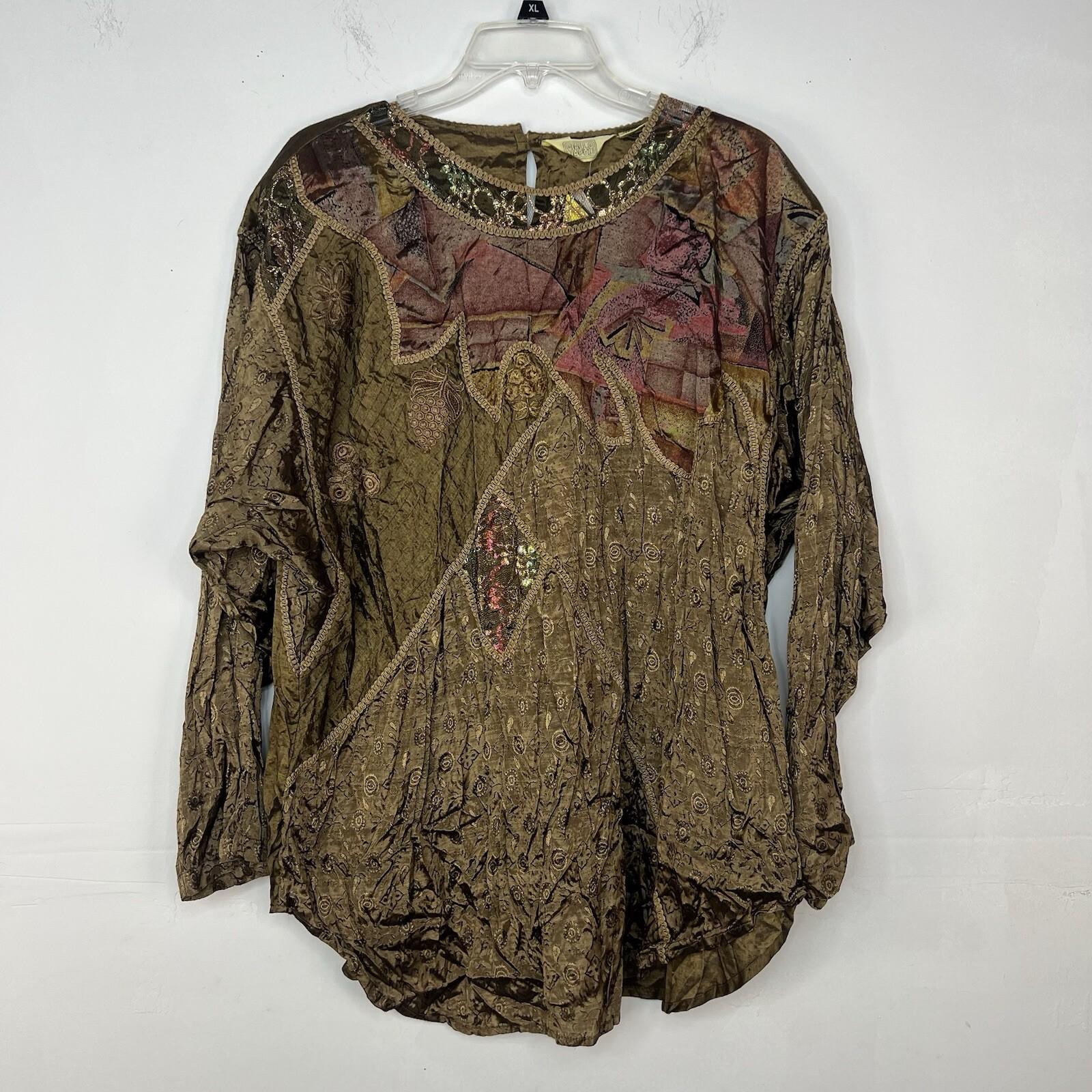 Vintage Giallo Napoli  Blouse Size L Artsy Floral Embroidered Weaving Country