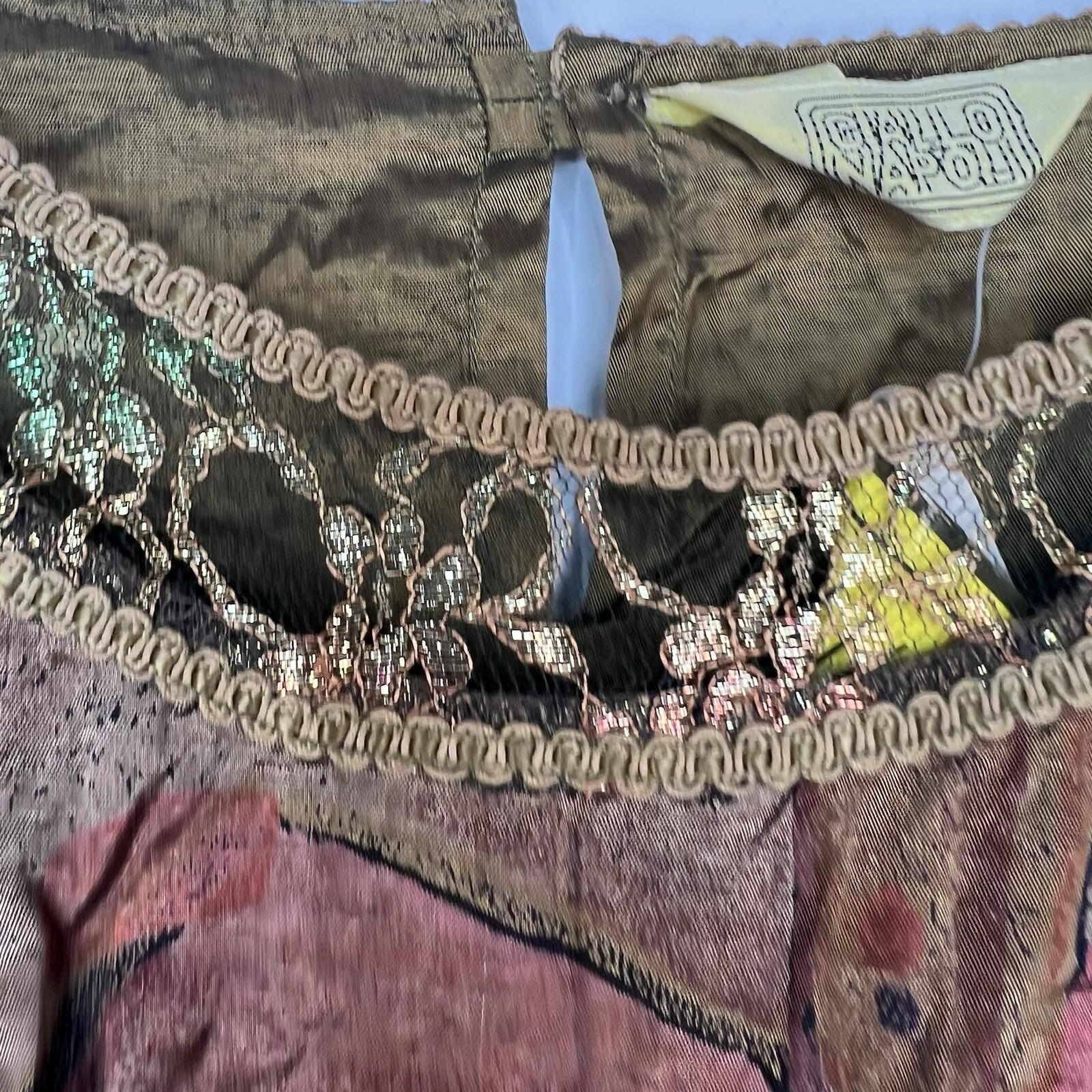 Vintage Giallo Napoli  Blouse Size L Artsy Floral Embroidered Weaving Country