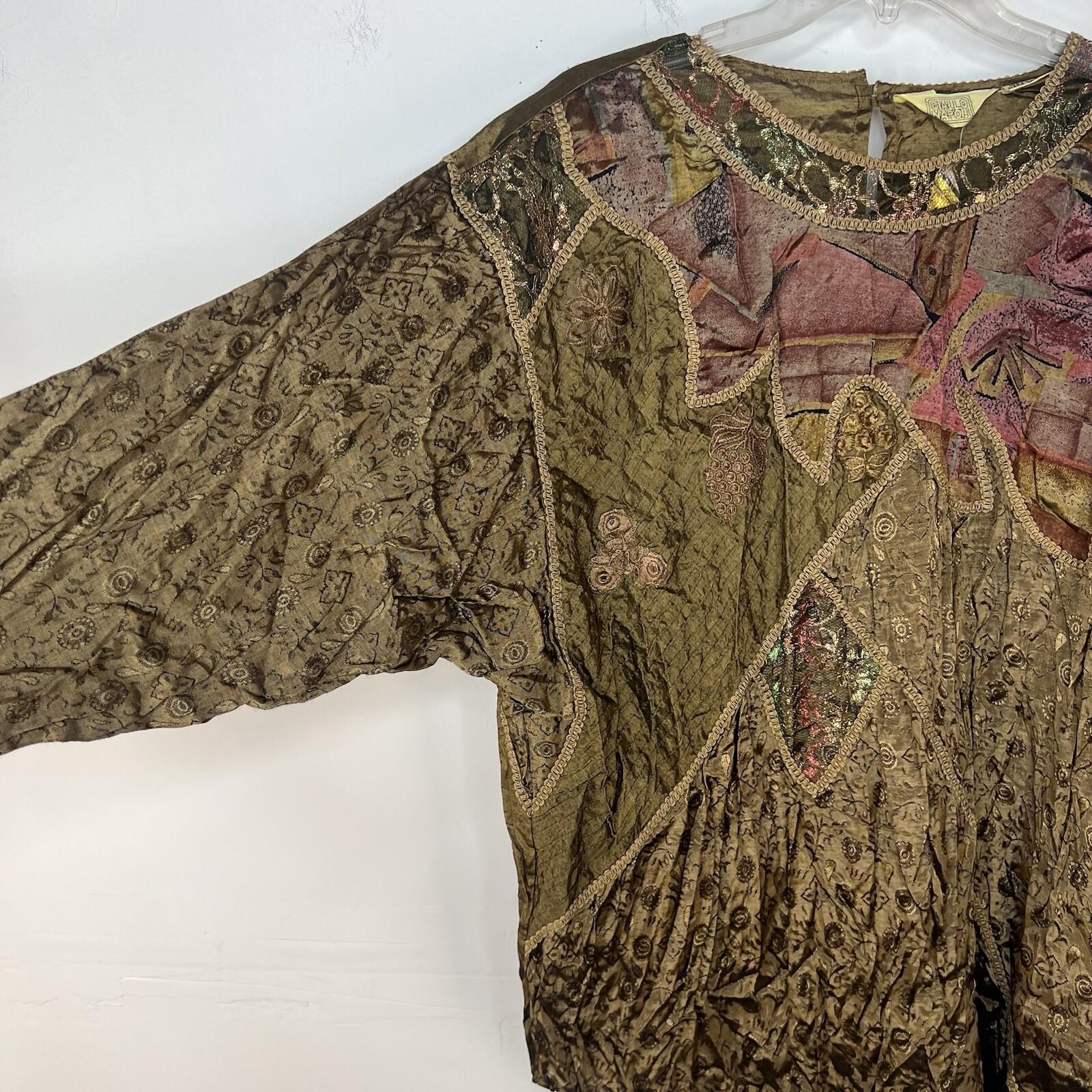 Vintage Giallo Napoli  Blouse Size L Artsy Floral Embroidered Weaving Country