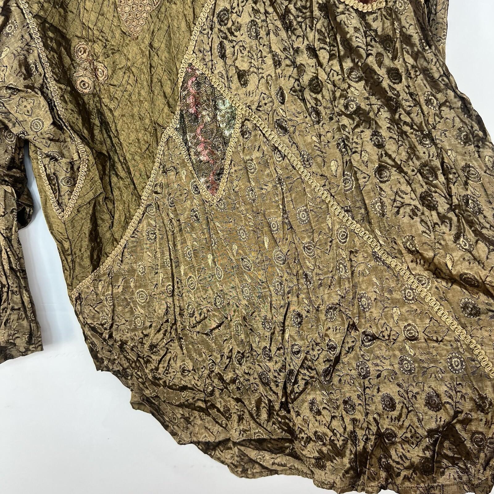 Vintage Giallo Napoli  Blouse Size L Artsy Floral Embroidered Weaving Country