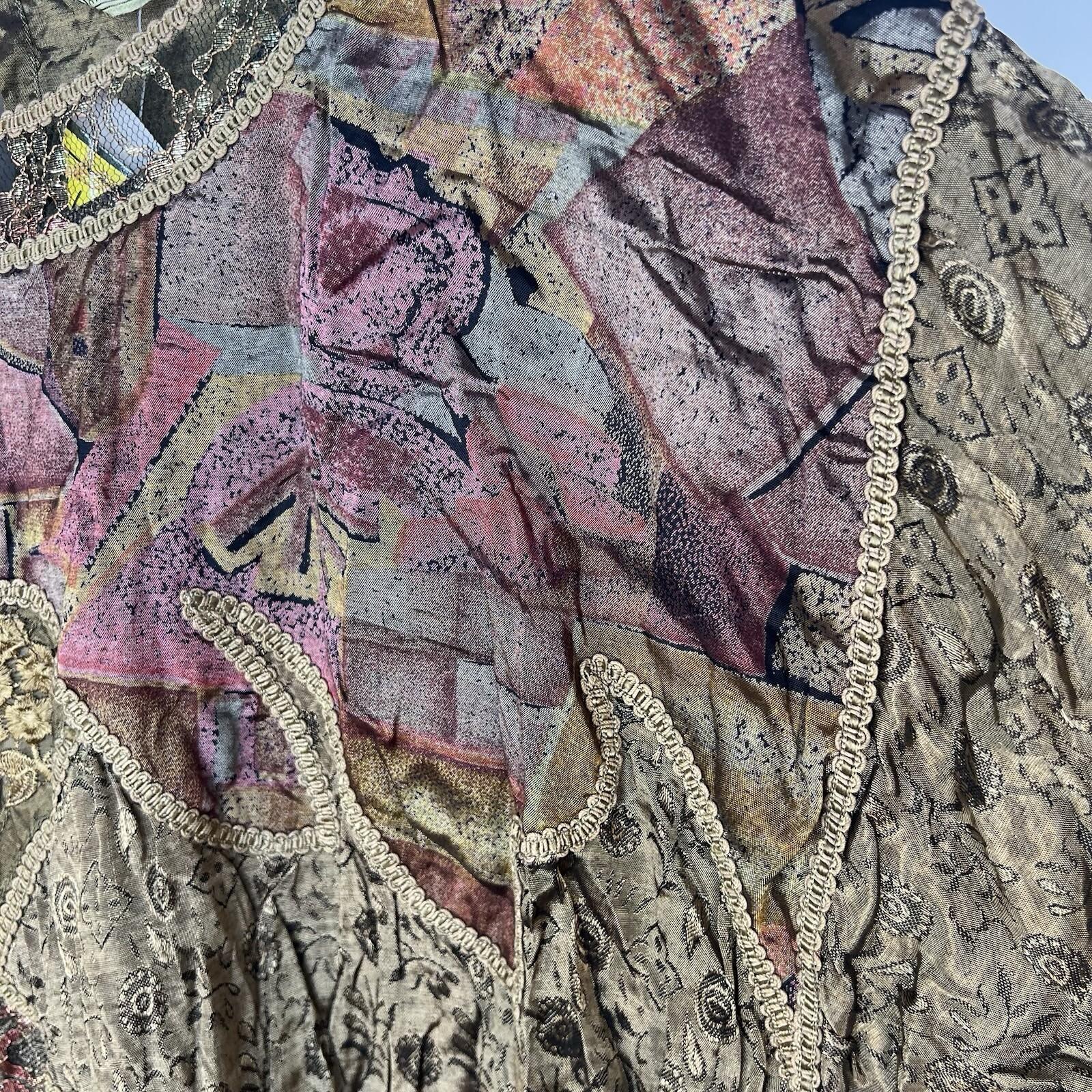 Vintage Giallo Napoli  Blouse Size L Artsy Floral Embroidered Weaving Country
