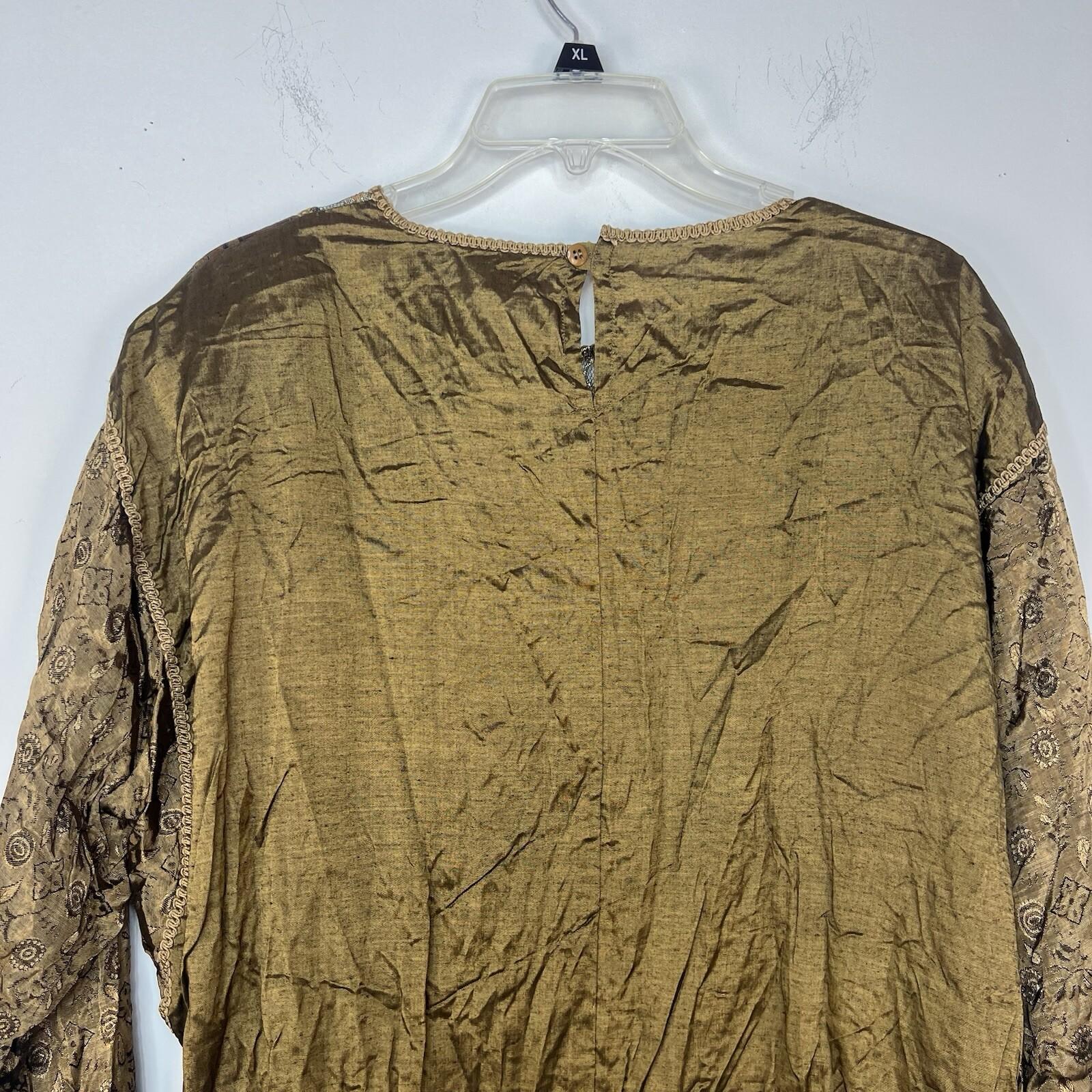 Vintage Giallo Napoli  Blouse Size L Artsy Floral Embroidered Weaving Country