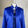 SANDRA DARREN Blue Polyester Beaded embroidered Stand Up Collar Blazer set SZ 12