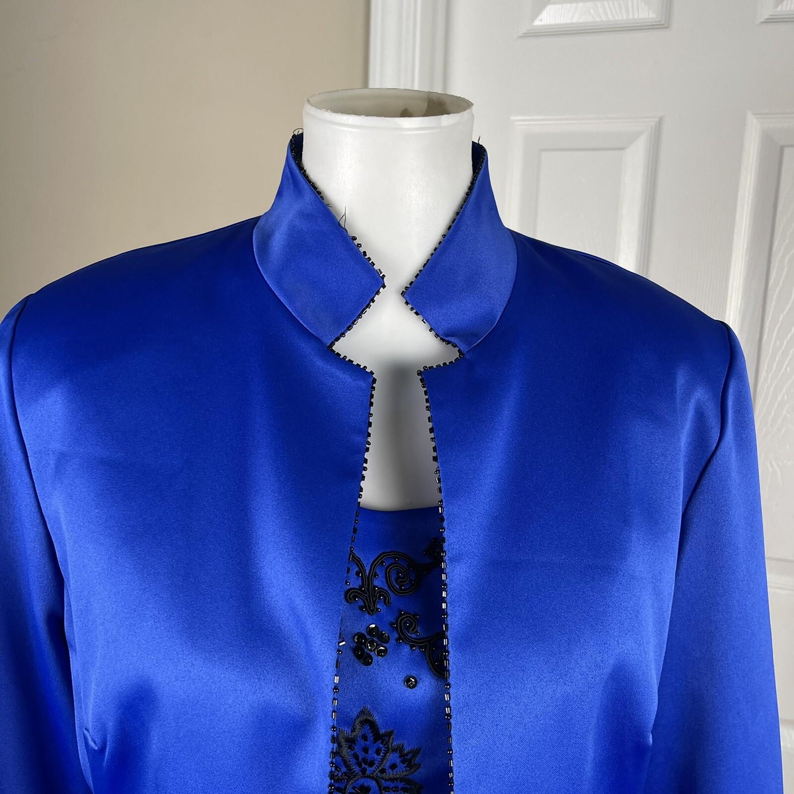 SANDRA DARREN Blue Polyester Beaded embroidered Stand Up Collar Blazer set SZ 12