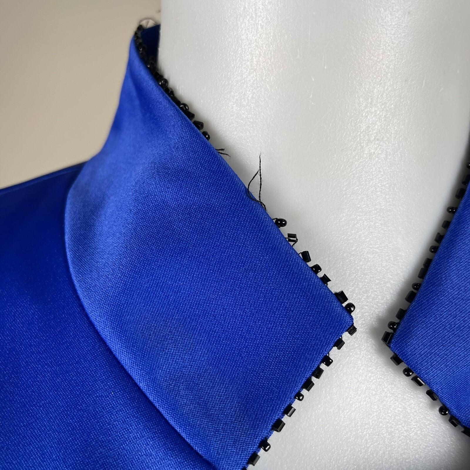 SANDRA DARREN Blue Polyester Beaded embroidered Stand Up Collar Blazer set SZ 12