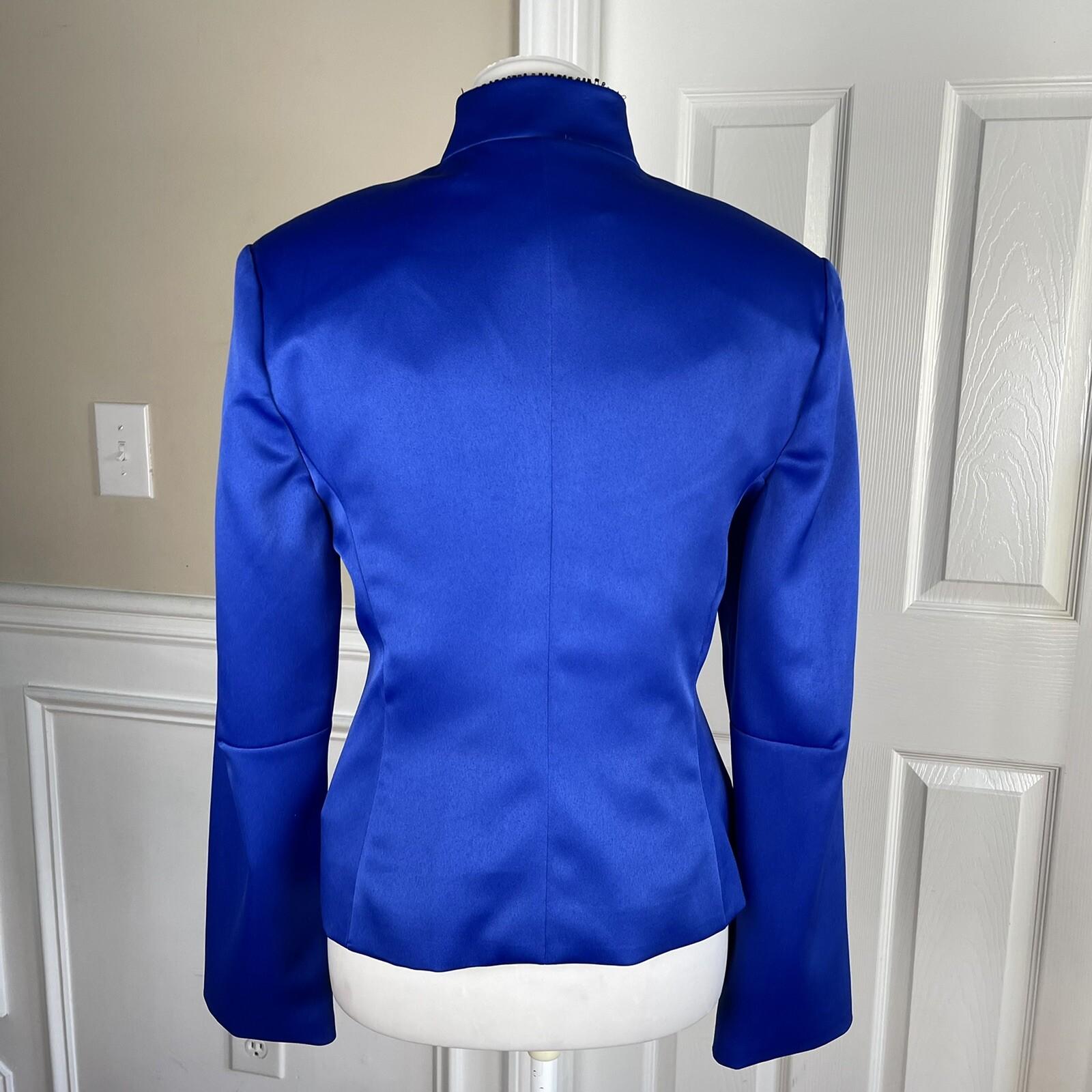 SANDRA DARREN Blue Polyester Beaded embroidered Stand Up Collar Blazer set SZ 12