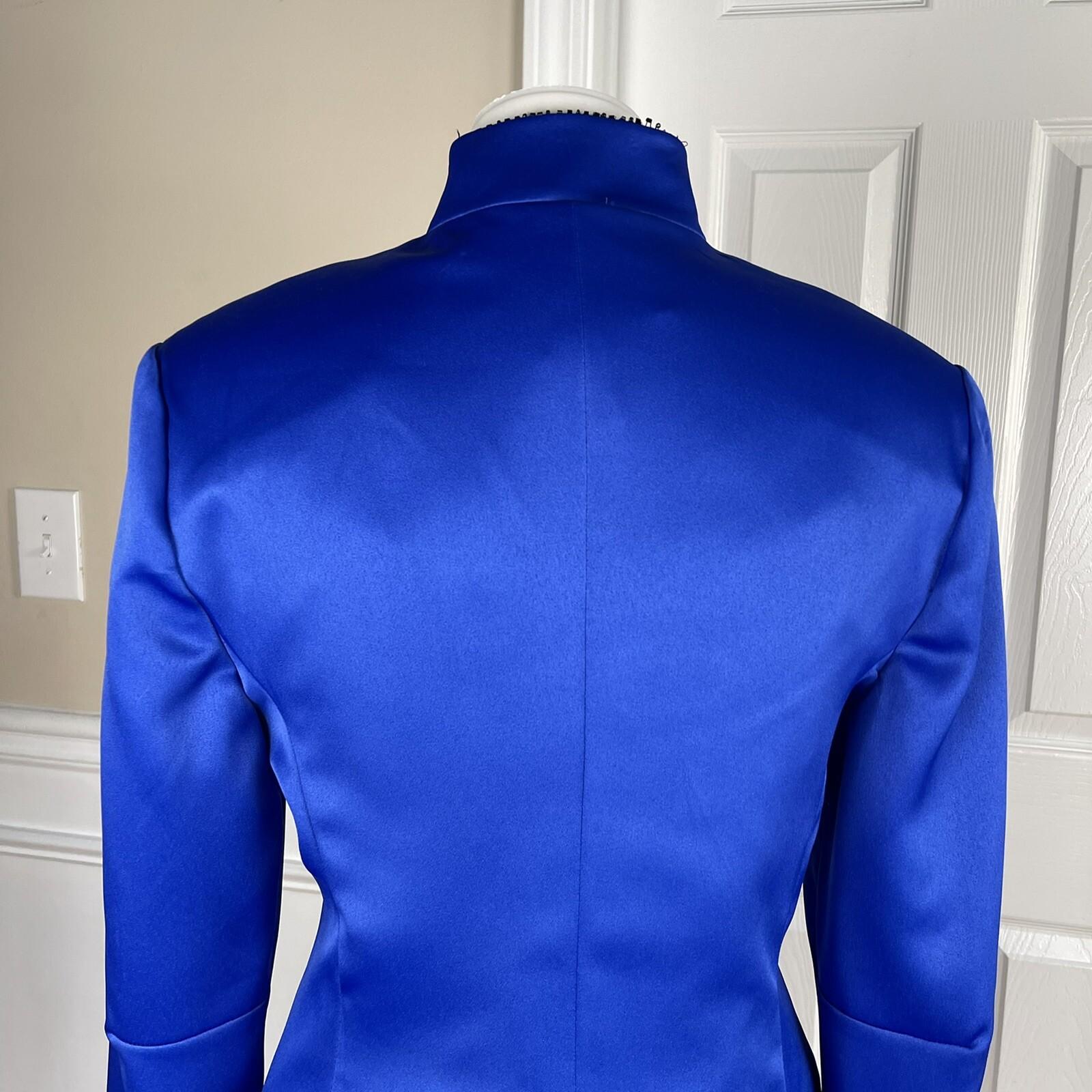 SANDRA DARREN Blue Polyester Beaded embroidered Stand Up Collar Blazer set SZ 12