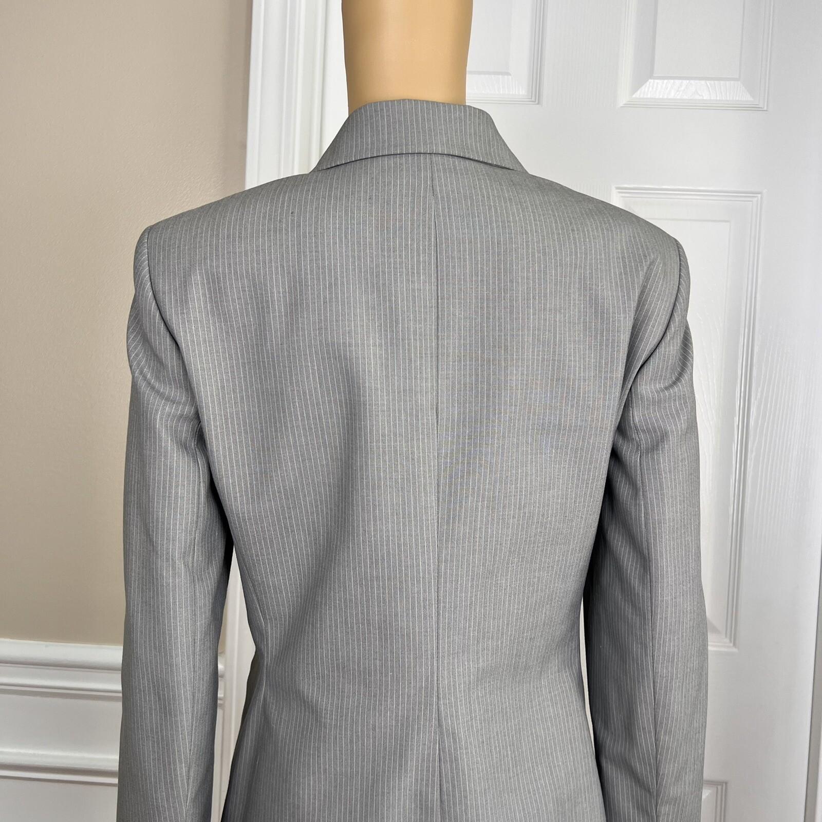 KASPER Polyester Viscose Spandex Pant Suit Size 10P Gray Striped Lined 2PC
