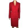Le Suit Women Polyester Skirt Suit Size 8 Red Lined Notch Collar Business 2PC