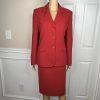 Le Suit Women Polyester Skirt Suit Size 8 Red Lined Notch Collar Business 2PC