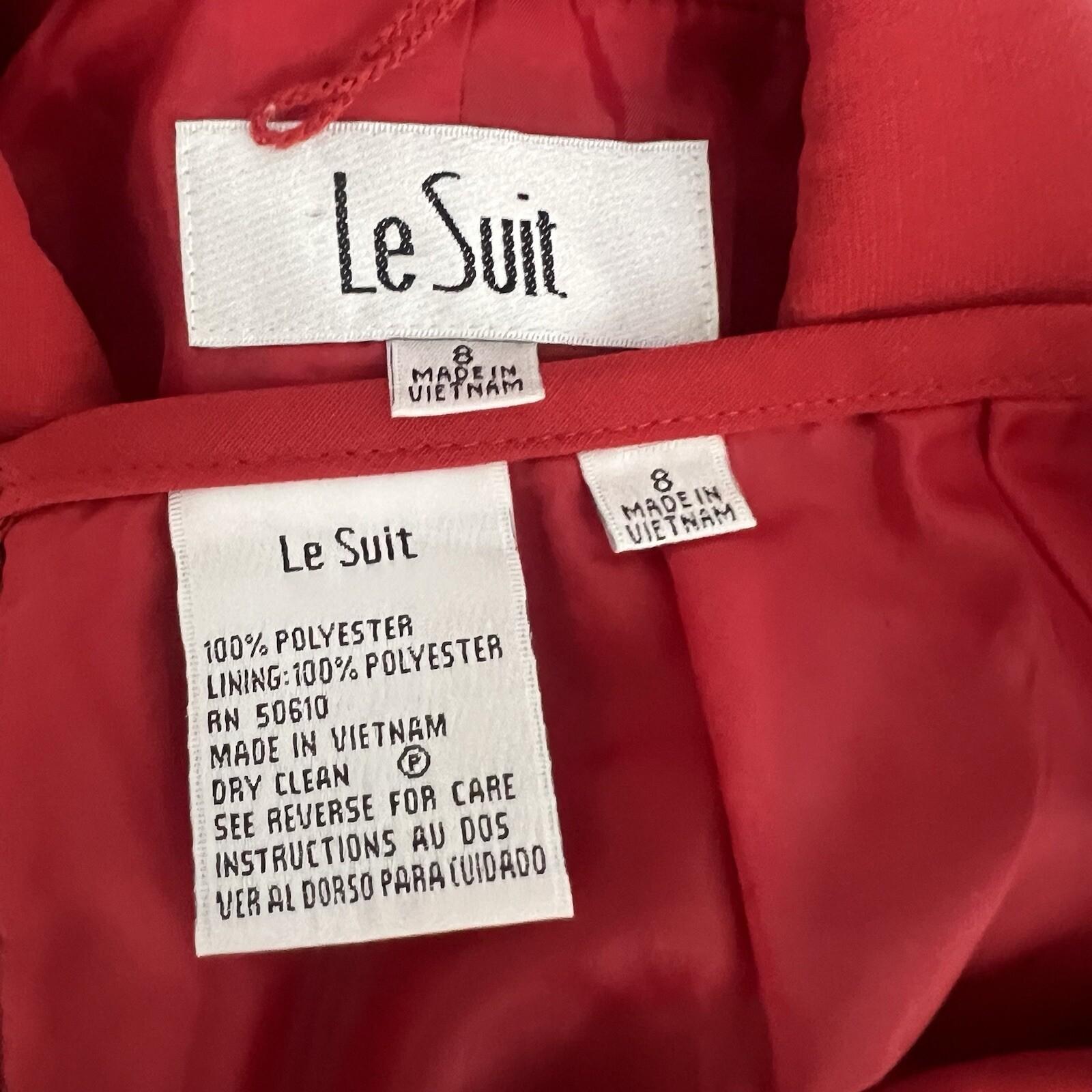 Le Suit Women Polyester Skirt Suit Size 8 Red Lined Notch Collar Business 2PC