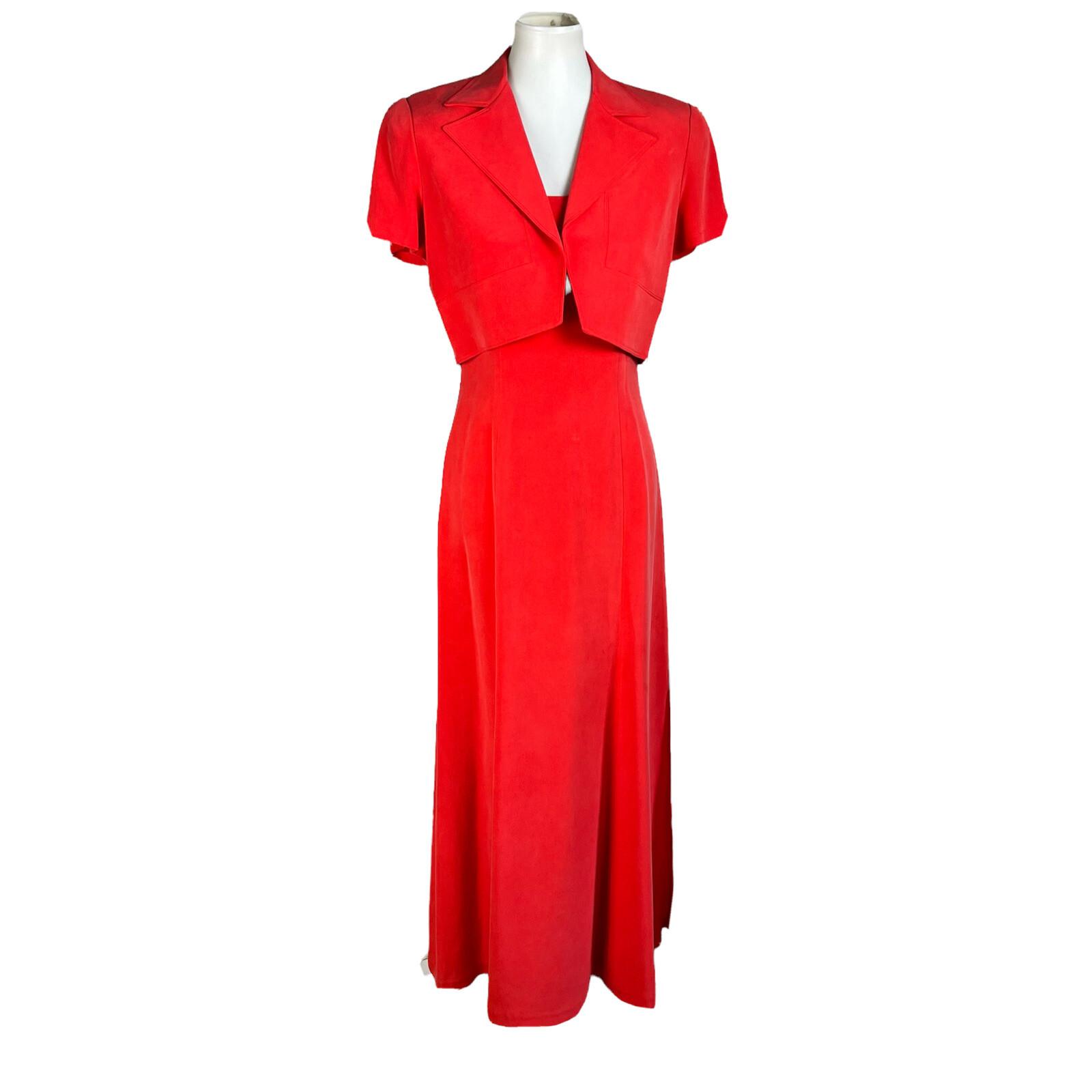 DANA BUCHMAN Silk Dress Cropped Size 4 Pink Fit Flare Minimalist Square Neck 2PC