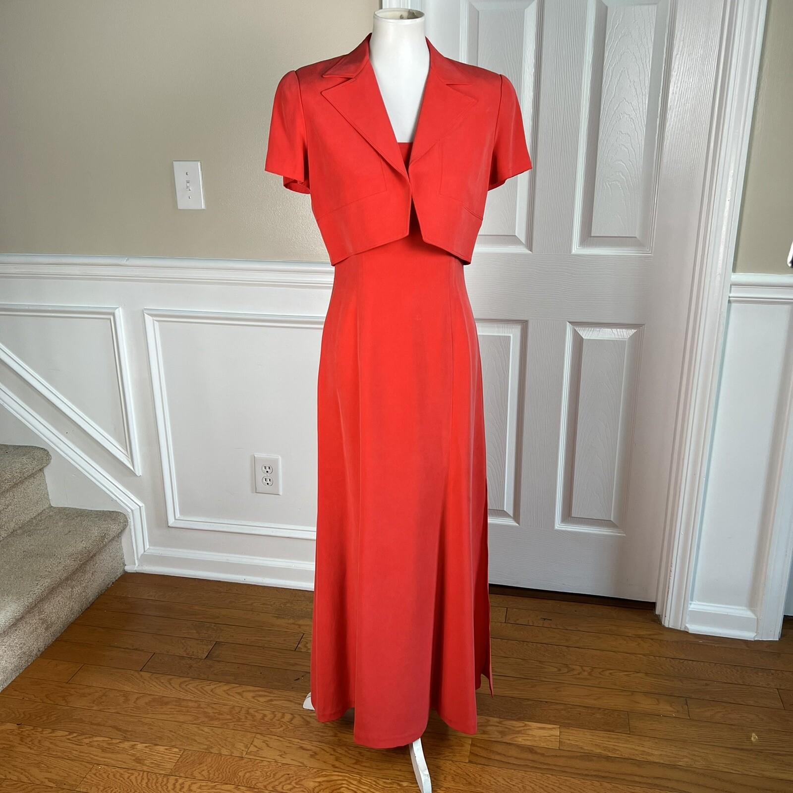 DANA BUCHMAN Silk Dress Cropped Size 4 Pink Fit Flare Minimalist Square Neck 2PC