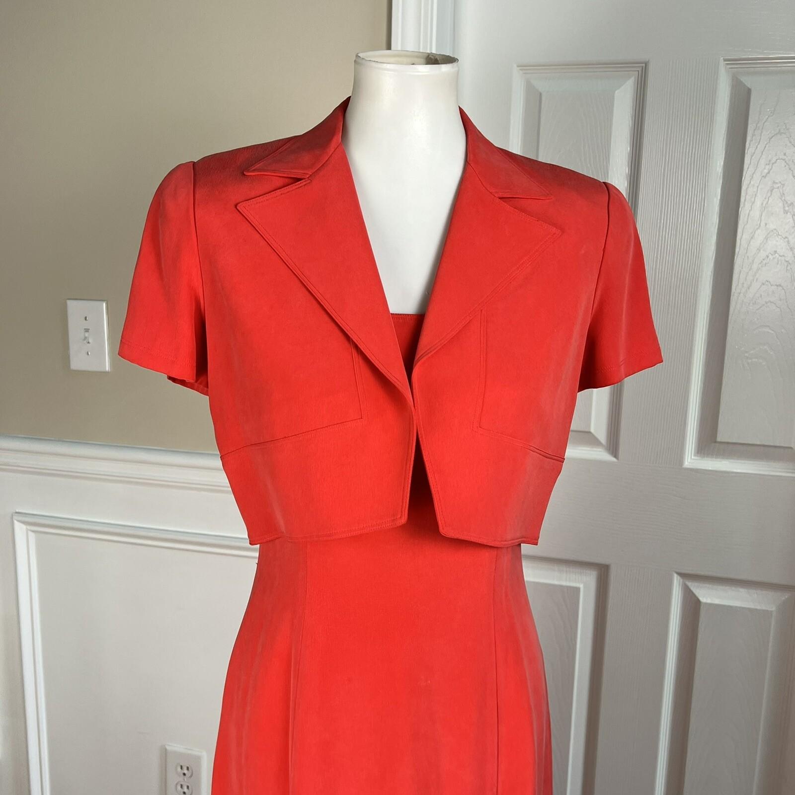 DANA BUCHMAN Silk Dress Cropped Size 4 Pink Fit Flare Minimalist Square Neck 2PC