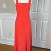 DANA BUCHMAN Silk Dress Cropped Size 4 Pink Fit Flare Minimalist Square Neck 2PC