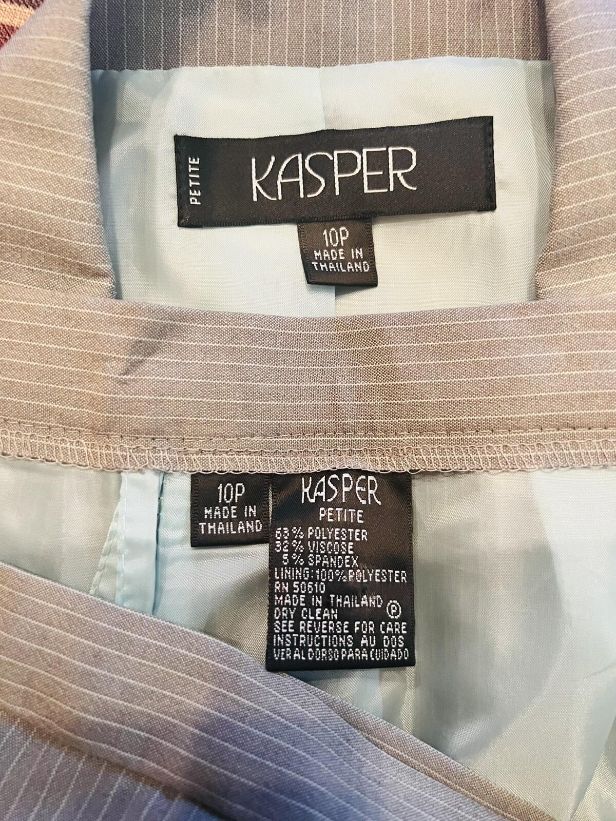 KASPER Polyester Viscose Spandex Pant Suit Size 10P Gray Striped Lined 2PC