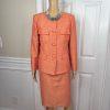 Kasper Polyester Rayon Skirt Suit Size 8 Orange Lined Women 2Piece Collarless
