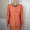 Kasper Polyester Rayon Skirt Suit Size 8 Orange Lined Women 2Piece Collarless