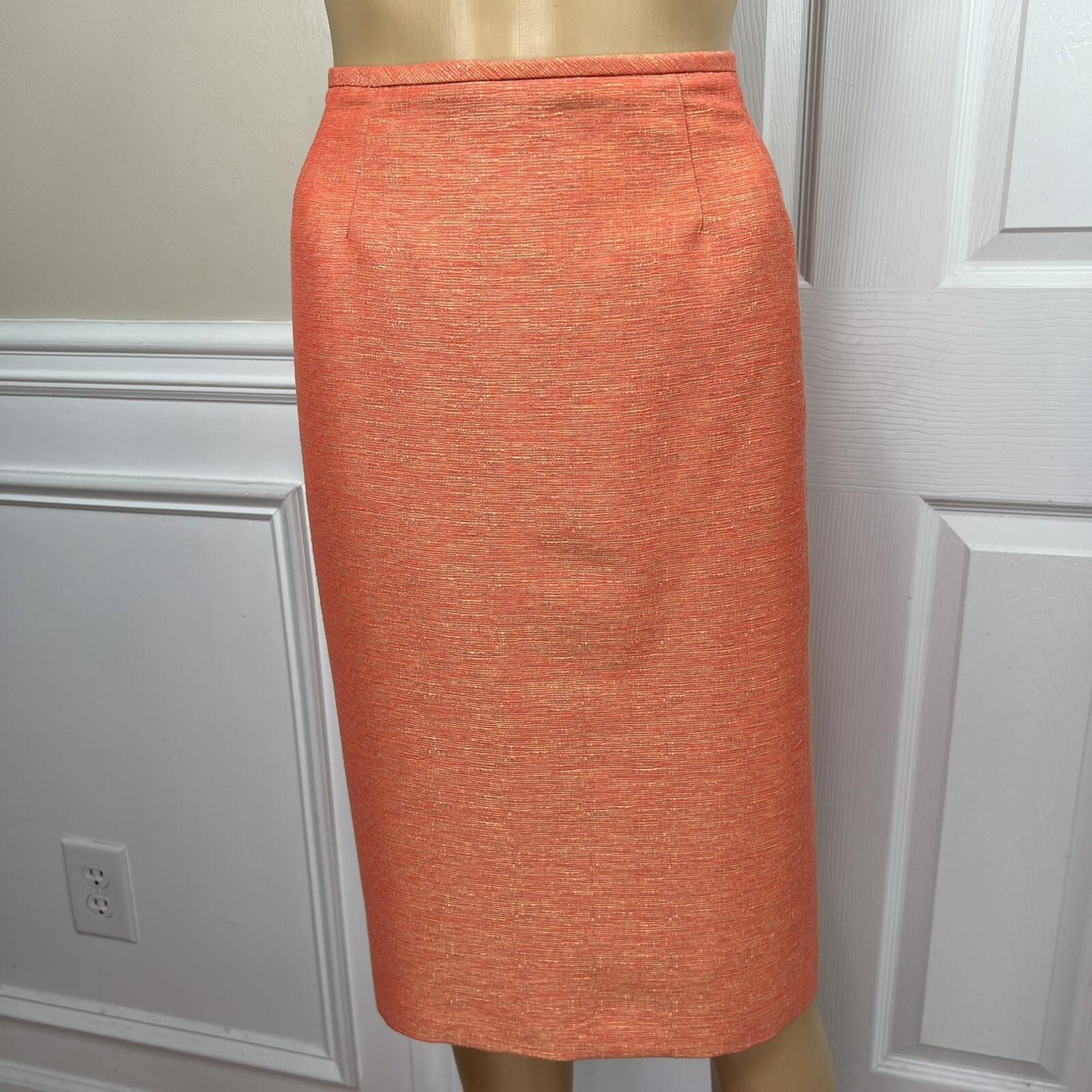Kasper Polyester Rayon Skirt Suit Size 8 Orange Lined Women 2Piece Collarless