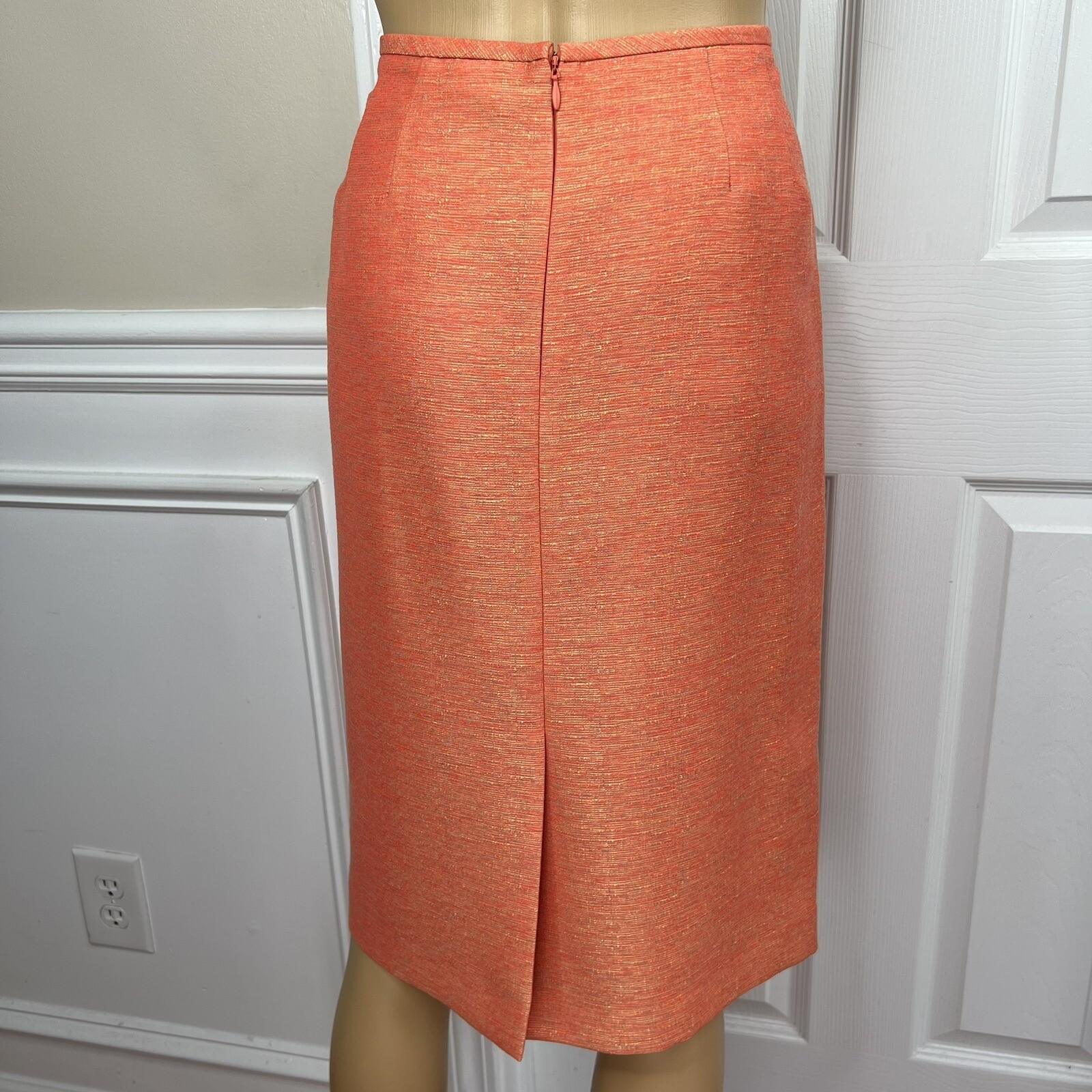 Kasper Polyester Rayon Skirt Suit Size 8 Orange Lined Women 2Piece Collarless