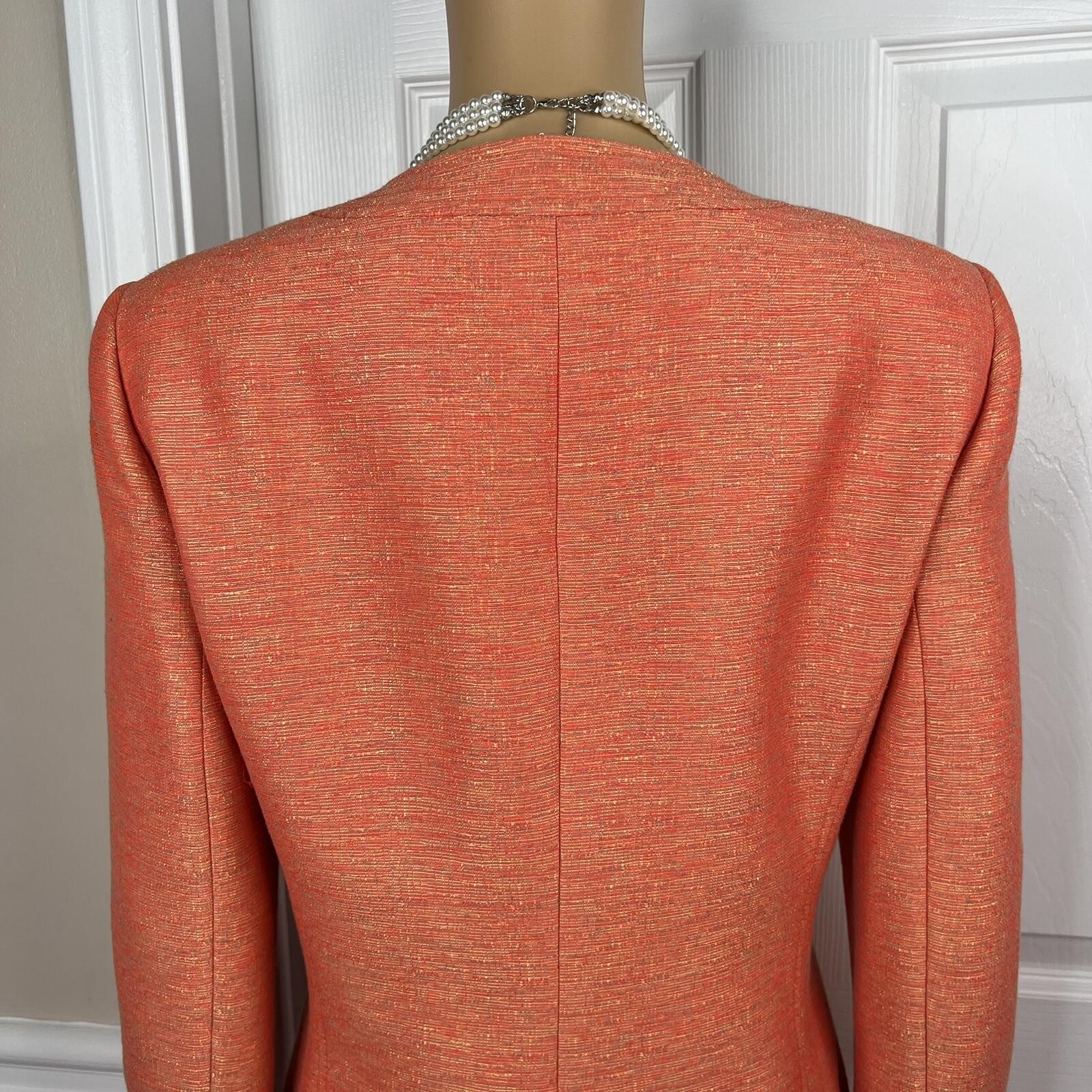 Kasper Polyester Rayon Skirt Suit Size 8 Orange Lined Women 2Piece Collarless