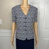 Tahari ASL Polyester Spandex Skirt Suit 14 Navy Floral White Short Sleeves 2PC