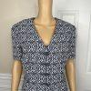 Tahari ASL Polyester Spandex Skirt Suit 14 Navy Floral White Short Sleeves 2PC