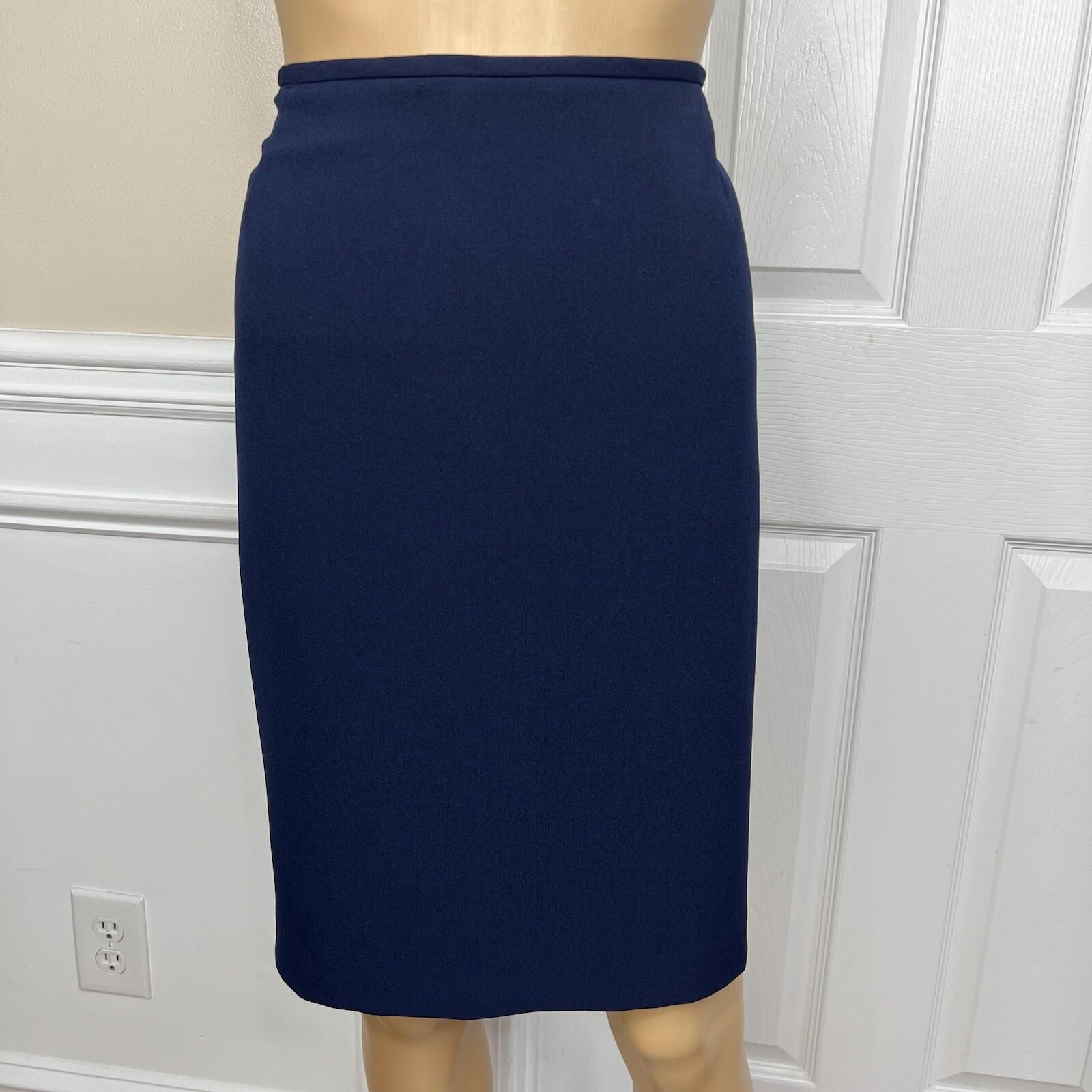 Tahari ASL Polyester Spandex Skirt Suit 14 Navy Floral White Short Sleeves 2PC