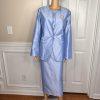 TALLY TAYLOR 3PC Slate Blue Polyester Collarless Cocktail Skirt Suit Top Size 14