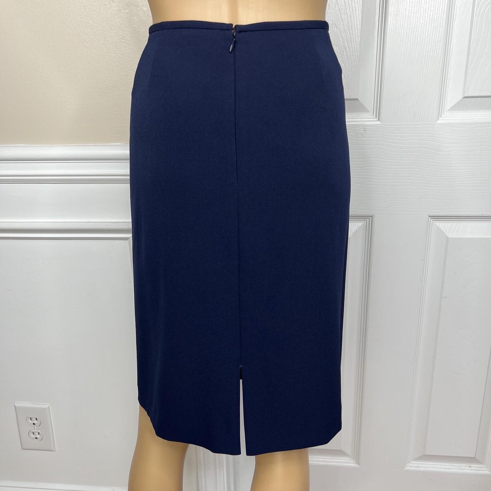 Tahari ASL Polyester Spandex Skirt Suit 14 Navy Floral White Short Sleeves 2PC