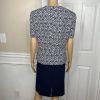 Tahari ASL Polyester Spandex Skirt Suit 14 Navy Floral White Short Sleeves 2PC