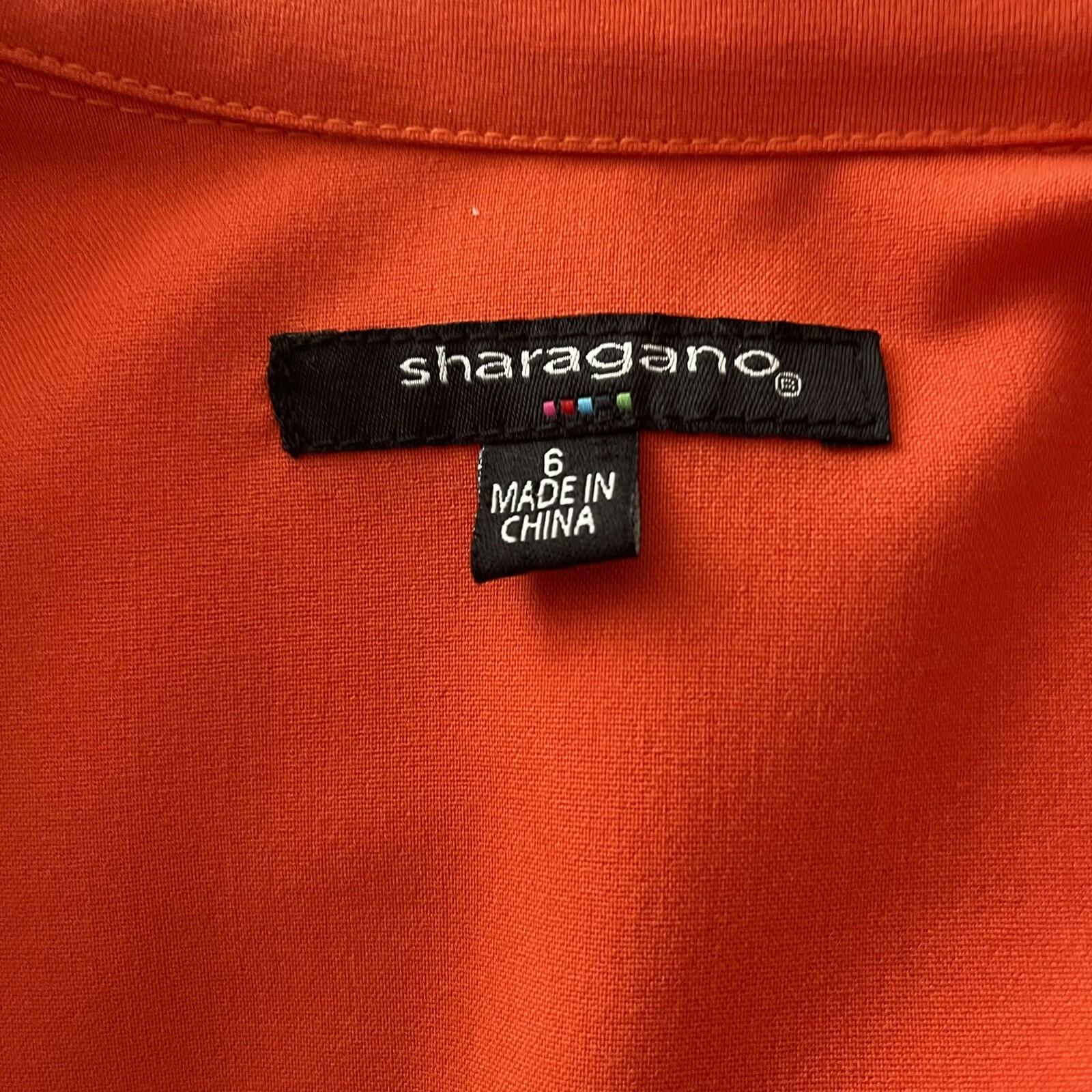 SHARAGANO Women 1PC Orange Belted Zip Up A-Line Dress Size 6