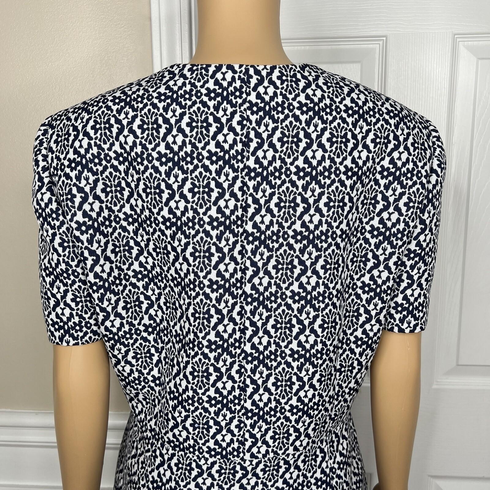 Tahari ASL Polyester Spandex Skirt Suit 14 Navy Floral White Short Sleeves 2PC