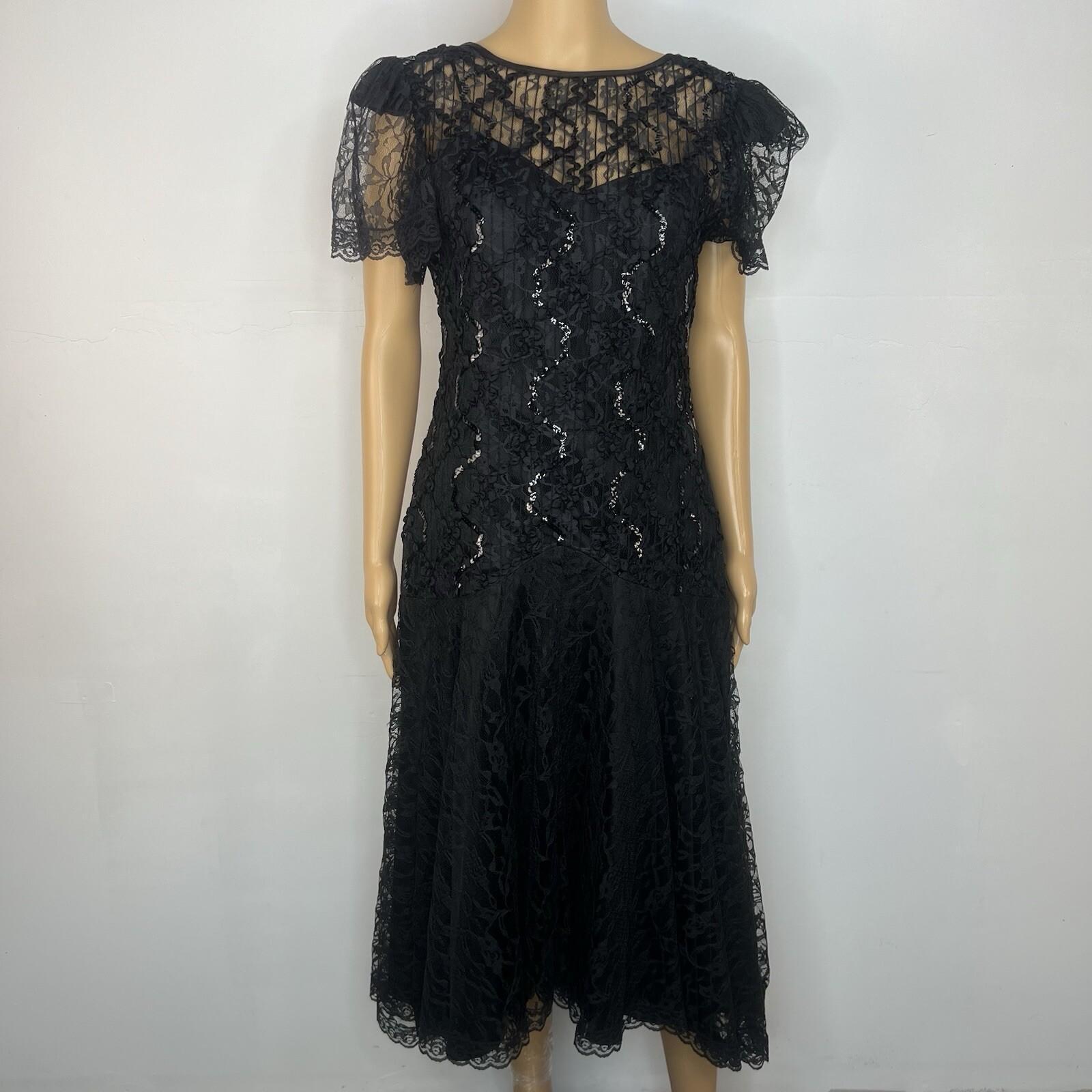 Vintage Shuet Young Dress Size 9/10 Lace Sequin Tea Party Evening Chic Gothic