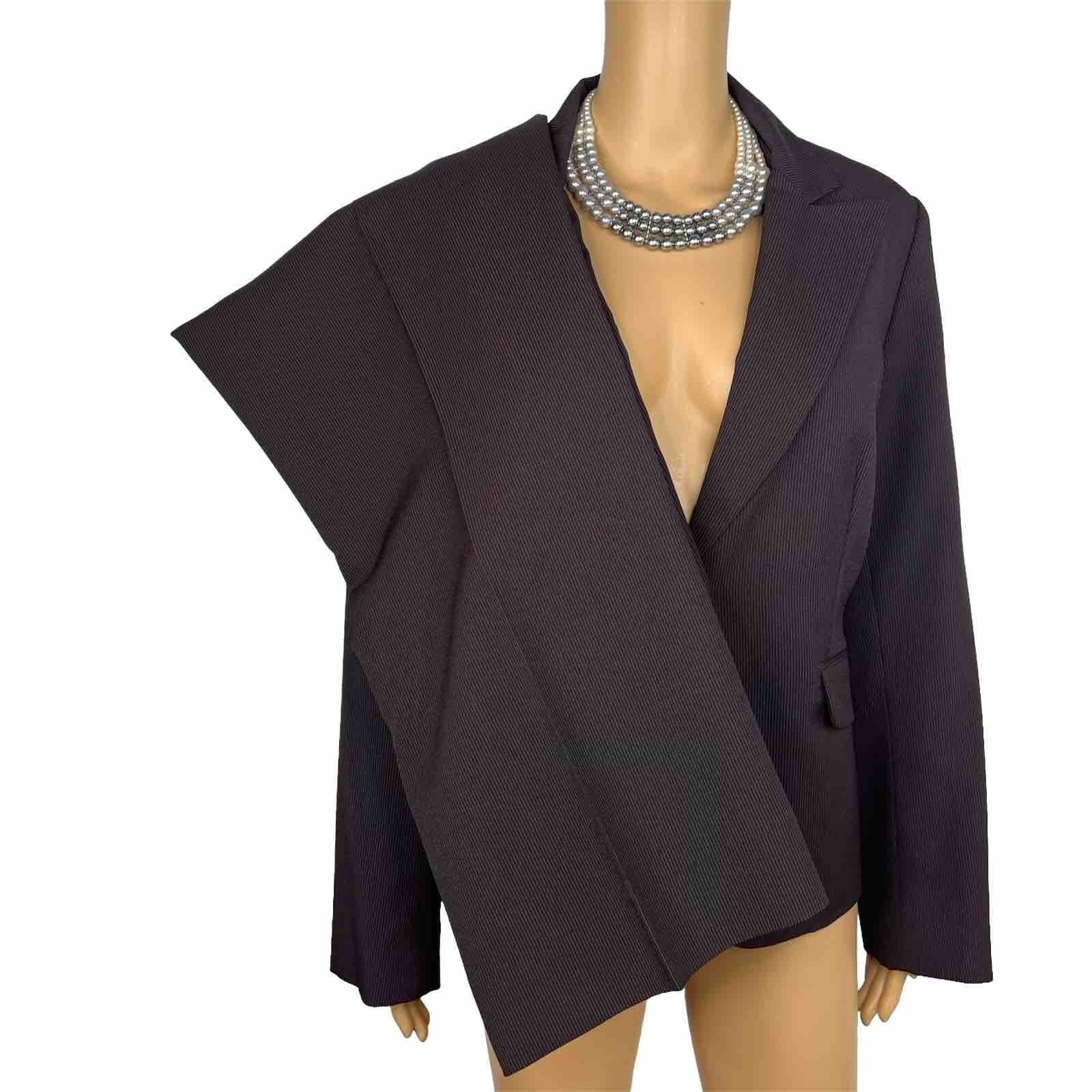 JOHN MEYER Polyester Pant Suit 14 Black Purple Striped Lined Peak Collar 2PC