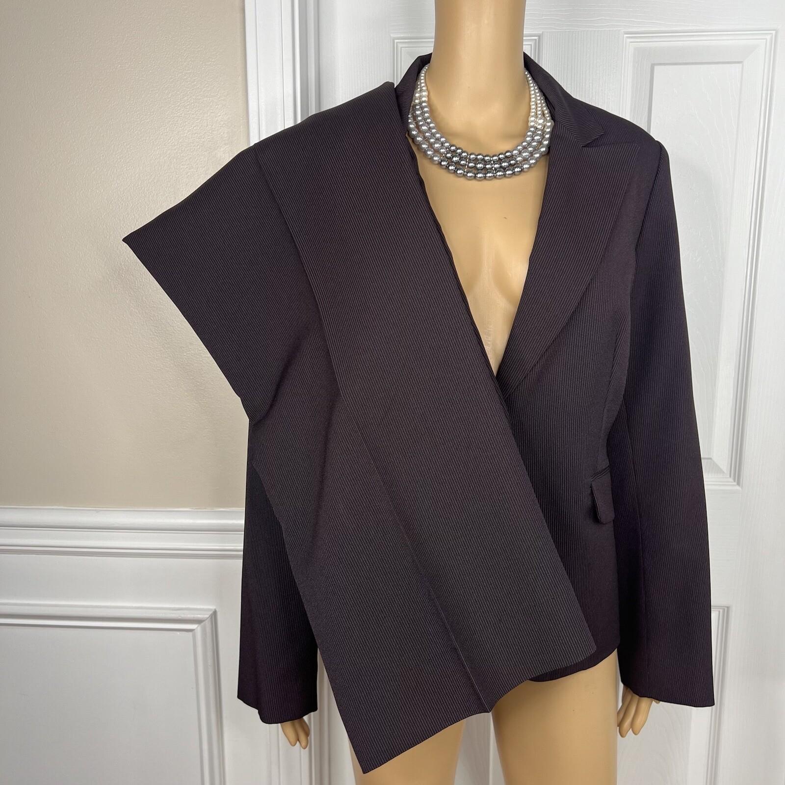 JOHN MEYER Polyester Pant Suit 14 Black Purple Striped Lined Peak Collar 2PC