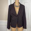 JOHN MEYER Polyester Pant Suit 14 Black Purple Striped Lined Peak Collar 2PC