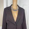 JOHN MEYER Polyester Pant Suit 14 Black Purple Striped Lined Peak Collar 2PC