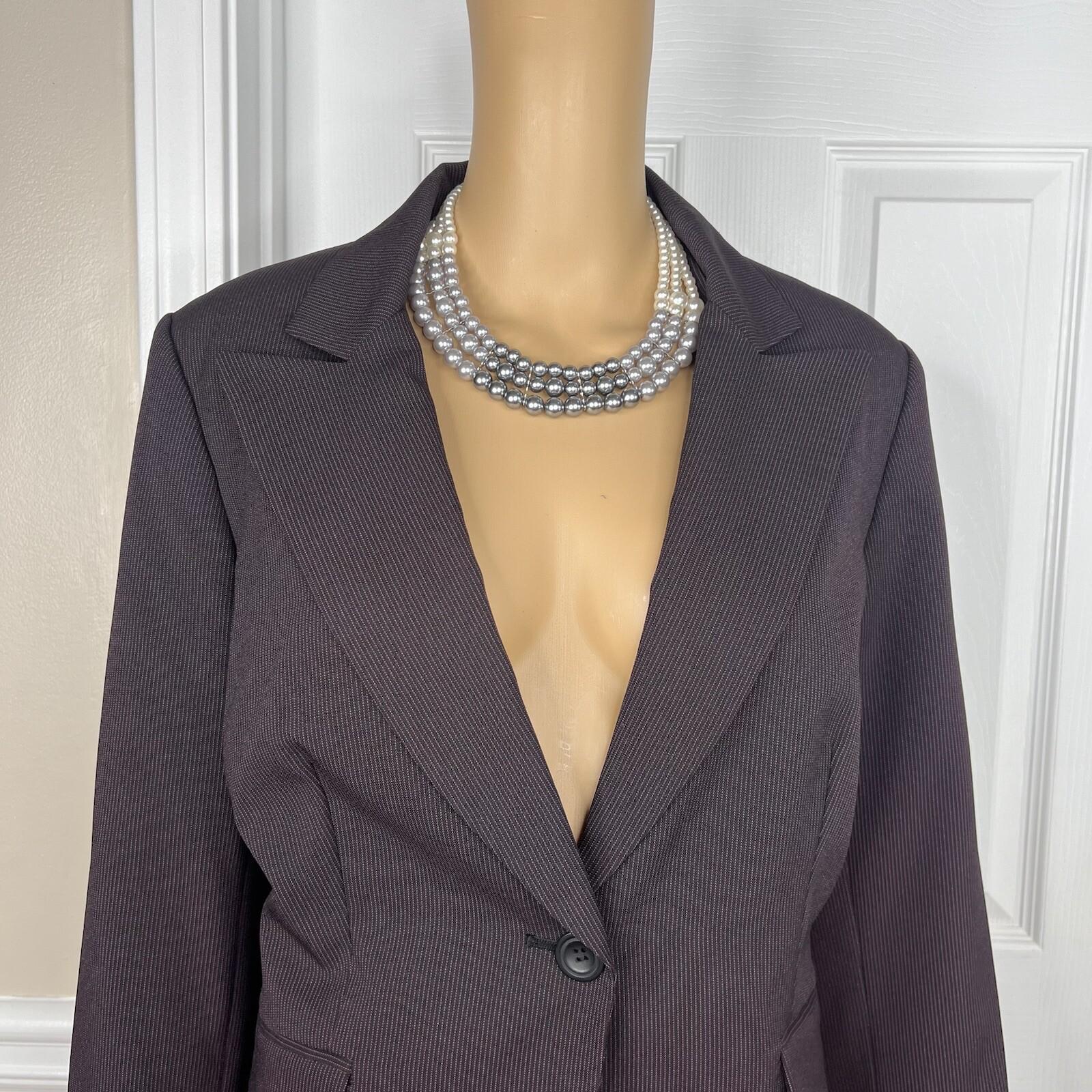JOHN MEYER Polyester Pant Suit 14 Black Purple Striped Lined Peak Collar 2PC