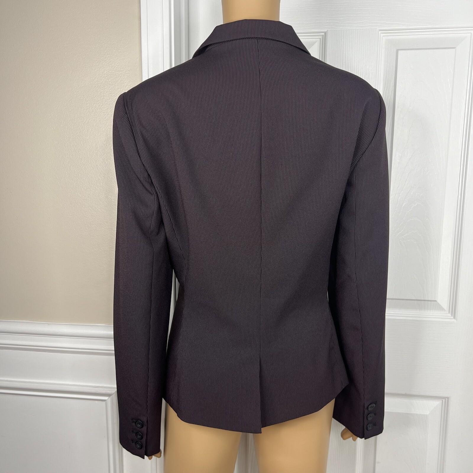 JOHN MEYER Polyester Pant Suit 14 Black Purple Striped Lined Peak Collar 2PC