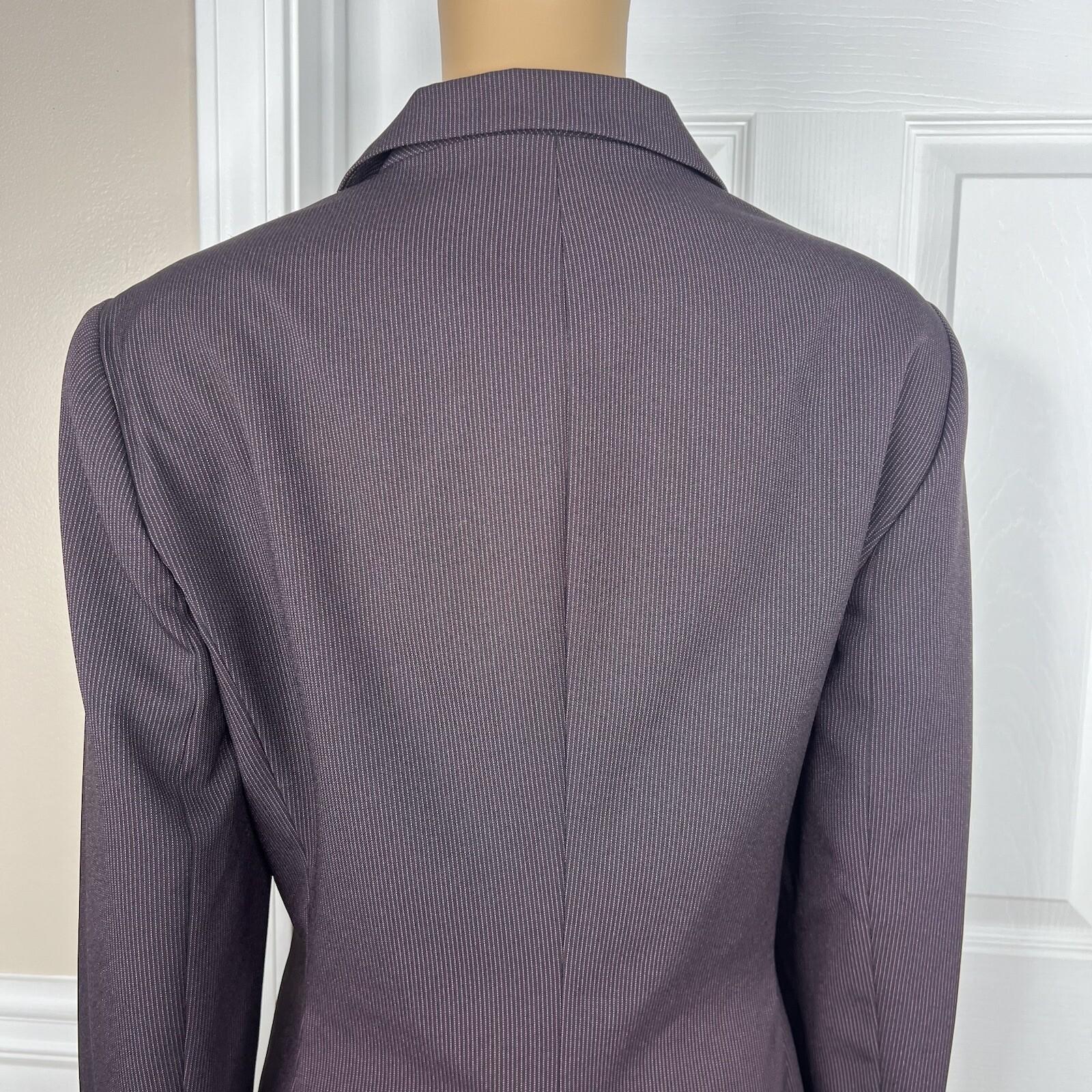 JOHN MEYER Polyester Pant Suit 14 Black Purple Striped Lined Peak Collar 2PC