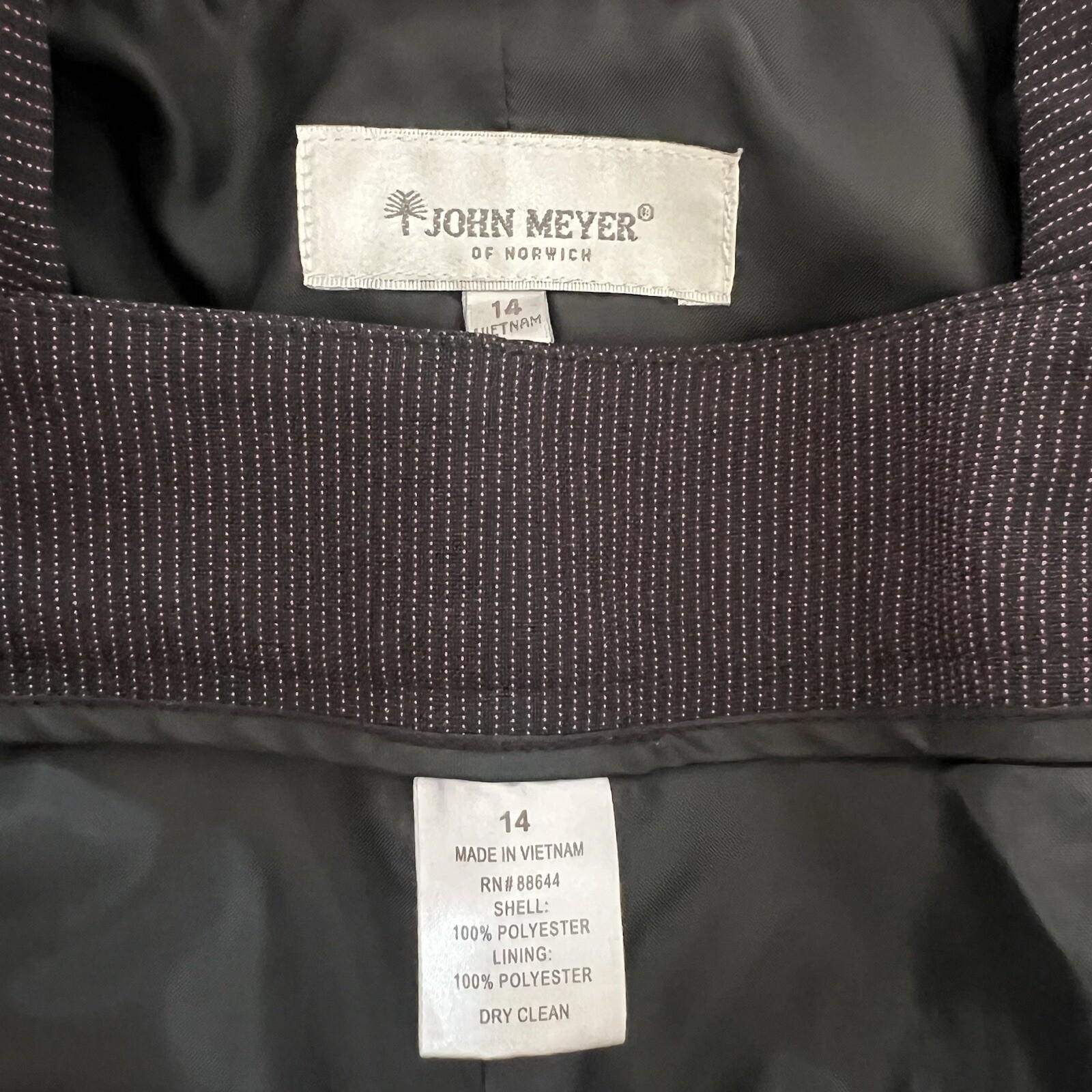 JOHN MEYER Polyester Pant Suit 14 Black Purple Striped Lined Peak Collar 2PC